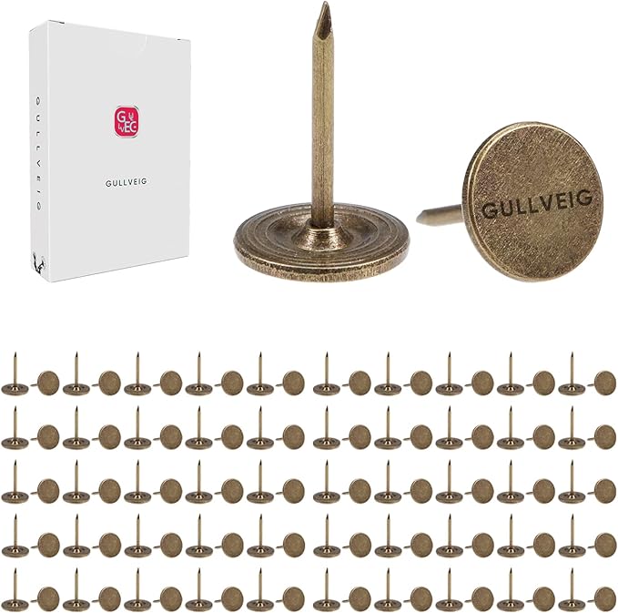Gullveig Bronze Push Pins - 100 Piece Set in Elegant Metallic Finish - Durable Metal Thumb Tacks, Reusable Paper Box - Perfect for Home, Office, and DIY Projects - Ф11mm x 17mm-DeskLoop Office