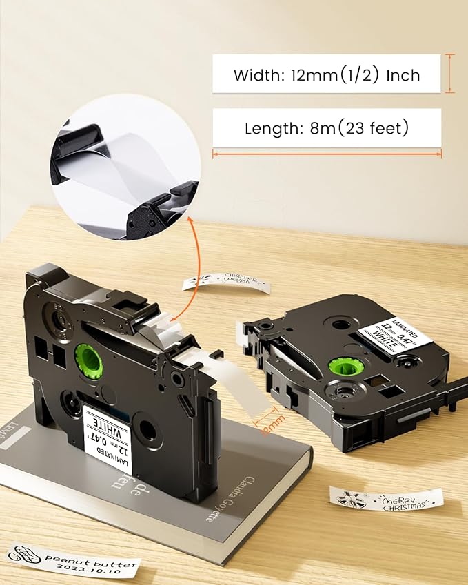 Colorty Replace for Brother P Touch Label Maker Tape 12mm 0.47 Laminated Black on White TZe-231 AZe-231 for PT-1180 2040 1090 1750 1290 1880 1170 Ptouch Tape Refills 12mm x 8m, 12-Pack-DeskLoop Office