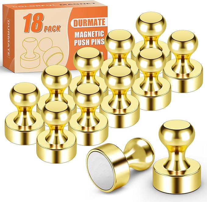 Strong Refrigerator Magnets, Whiteboard Magnets for Small Gold Push Pins, 18 PCS Magnetic Clips Heavy Duty for Desk Accessories, Kitchen Decor, Crafts, Locker, Map Decorative-DeskLoop Office