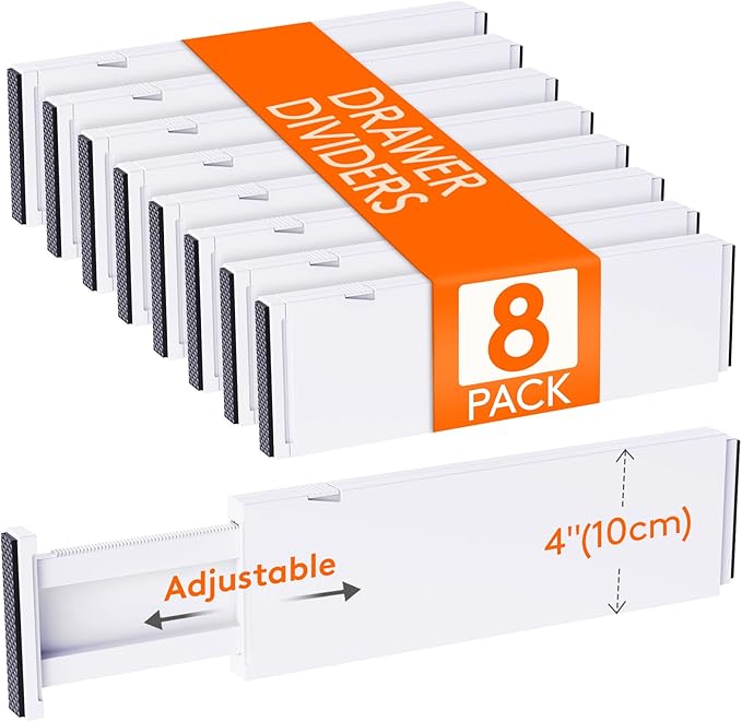 Lifewit 8 Pack Drawer Dividers Plastic 4" High, 13.5-22" Adjustable Drawer Organizers for Clothes, Expandable Dresser Separators in Bedroom/Bathroom/Kitchen/Fridge/Office Organization and Storage-DeskLoop Office