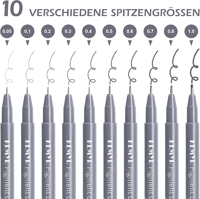 10 Micro Fine liner Drawing Art Pens Calligraphy Pens: 0.05mm-1.0mm Size Grey Art supplies Waterproof Archival Grey Ink Markers For Artists,Use for Professional Watercolor,Sketching-DeskLoop Office