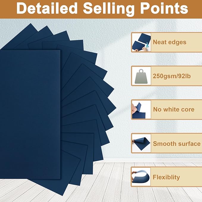 28 Sheets Navy Blue Cardstock 8.5 x 11 Scrapbooking Paper, 92lb Heavyweight Card Stock Printer Paper for DIY Making Cards, Greeting Cards, Wedding Invitations, Birthday, Menus-DeskLoop Office