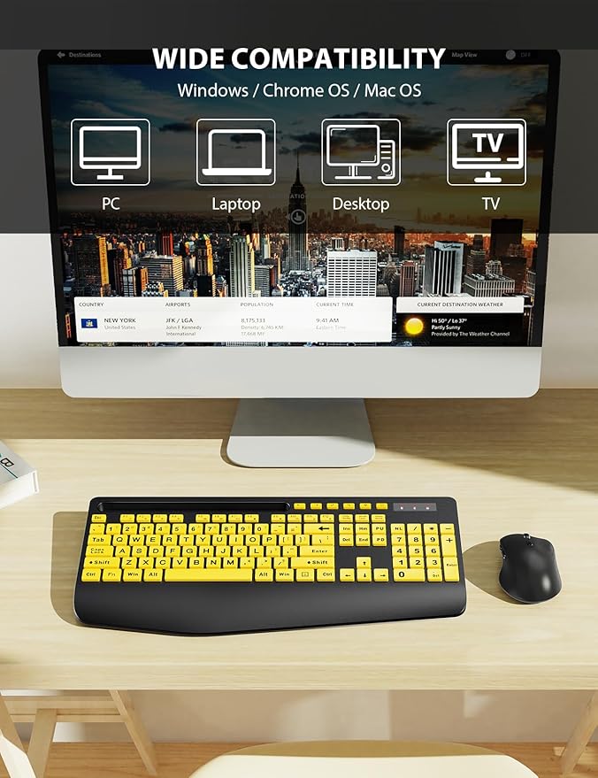 Wireless Keyboard and Mouse Combo - Large Print Ergonomic Keyboard with Wrist Rest, Phone Holder, Sleep Mode, Silent 2.4GHz Keyboard Mouse Set for Computer, Laptop, PC, Mac, Windows - Trueque-DeskLoop Office