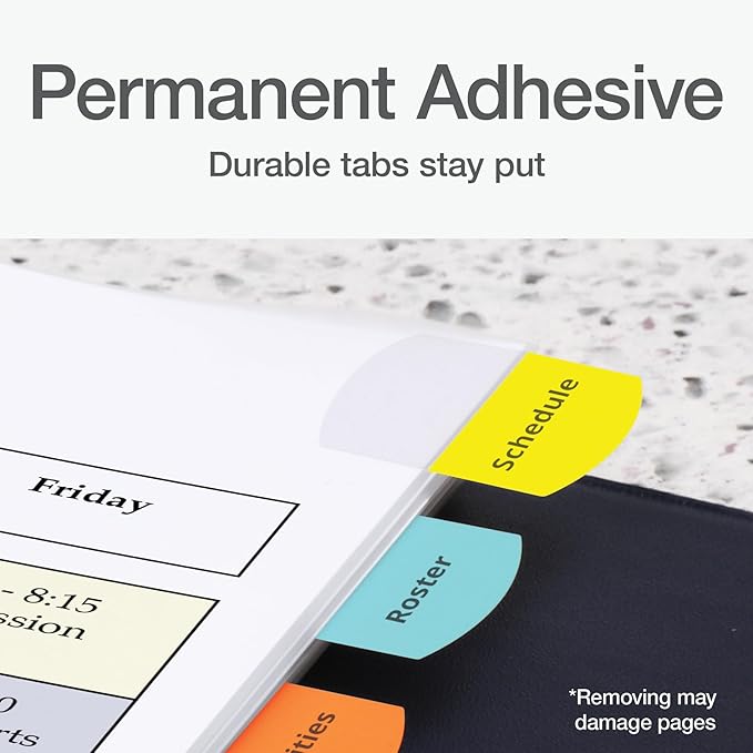 Redi-Tag Laser Printable Tabs, Permanent Index Tabs, Customizable Adhesive Labels, 5 Assorted Colors: Yellow, Red, Blue, Green, Orange, 1.125" x 1.25", 375 Per Pack (B39020)-DeskLoop Office
