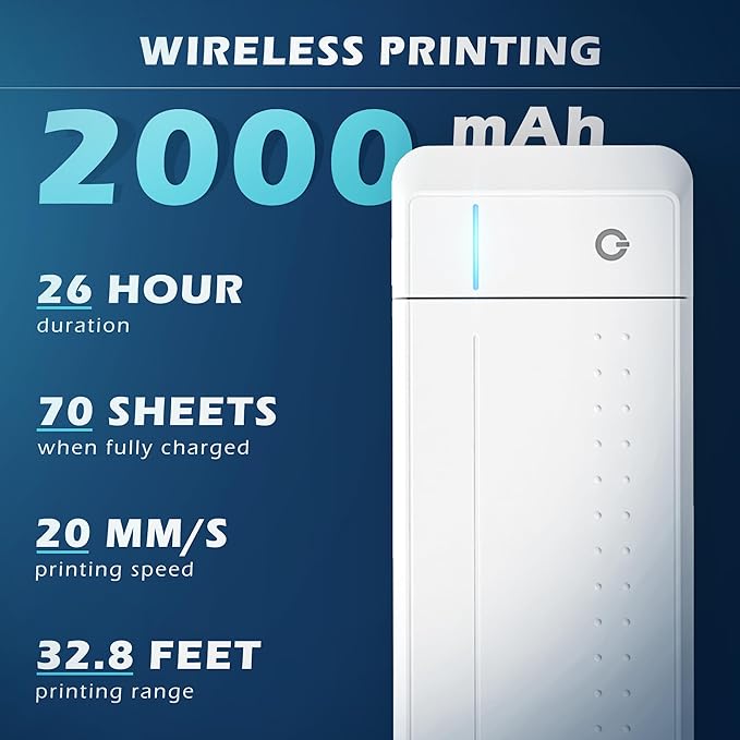 HPRT Portable Printer Wireless Bluetooth Connection MT866 Thermal Inkless Mobile Support 8.5'' X 11'' US Letter, Compatible with iPhone Android MacBook Windows Laptops (Upgraded Version), white-DeskLoop Office