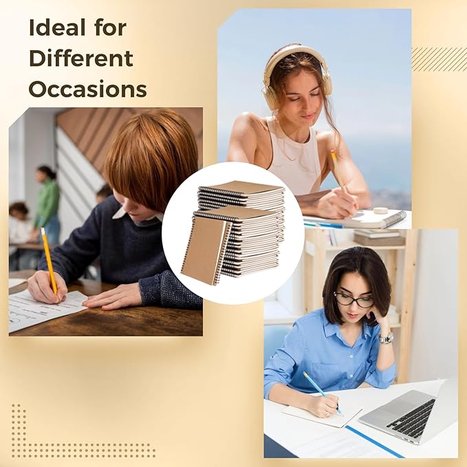 Lnrueg 48 Pcs A5 Spiral Notebooks - Brown Kraft Paper Cover Notebooks, Hardcover Lined Notebooks, Sturdy Travel Journals with Smooth 70GSM Paper for School, Office, Travel, 100 Pages-DeskLoop Office