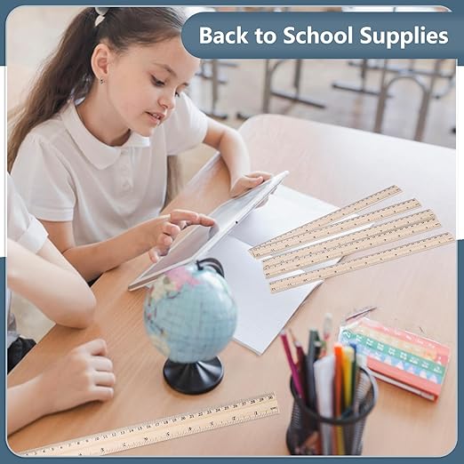 40 Pack Wooden Ruler 12 Inch, Rulers Bulk Wood Measuring Ruler for Students Teachers Classroom,2 Scale-DeskLoop Office