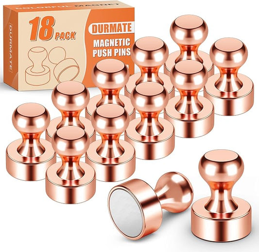 Strong Whiteboard Magnets, Refrigerator Magnetic Push Pins for Kitchen, Rose Gold Neodymium Magnets for Fridge, Office, Gadgets, Locker Accessories, Bulletin Board, 18 Pack-DeskLoop Office