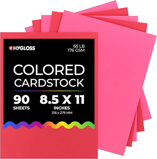 Hygloss 90 Sheets Valentine’s Day Colored Cardstock - 8.5x11-Inch Red and Pink Letter Size Color Cardstock Paper - 65 lb/ 176 gsm, Acid-Free, Fade-Resistant-DeskLoop Office