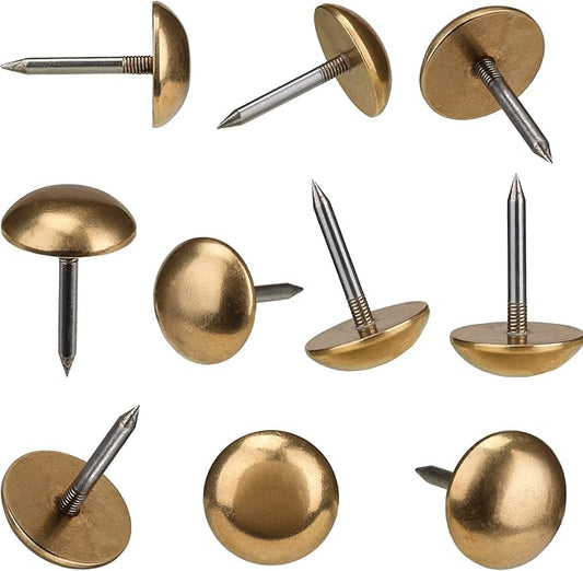 Retro Solid Pure Brass Tacks as Antique Upholstery Nails for Furniture, Decorative Push Pins for Wood,Carpet Tacks,Hardware Nails,Cap Nails,Thumb Tacks,Brass Fasteners(7/10",18mm Gold Color,10 Pcs)-DeskLoop Office