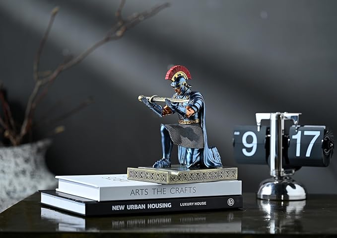 Roman Praetorian Prefect Warrior Knight Pen Holder Desk Ornament Resin Praetorian Guard Mobile Phone Stand Desk Accessories and Organizer for Office with a Letter Opener (Blue)-DeskLoop Office