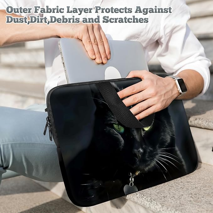 Laptop Sleeve Case Bag 15 inch, Black Cat Slim Carrying Case Durable Handbag Travel Laptop Bag for 15 inch MacBook Air M3/M2/15 Pro/Surface Laptop 7/6/5/4/3/ Dell XPS 15 Plus