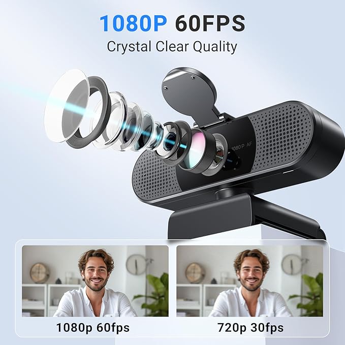 EMEET 2024 Upgraded C960 Webcam for PC, Autofocus, 1080P HD, 73° View Angle, Computer Camera w/Privacy Cover and Microphone, Plug and Play USB Webcam for Video Calling/Zoom/Teams/Google Meet-DeskLoop Office