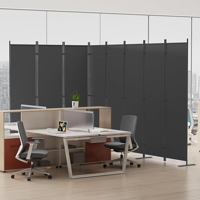Helios&Hestia 8-Panel 6 ft Tall Indoor Folding Room Divider, Portable Privacy Screen, Freestanding Partition Separator, Temporary Wall Separation for Bedroom, Office, 160" W X 71" H, Dark Grey-DeskLoop Office