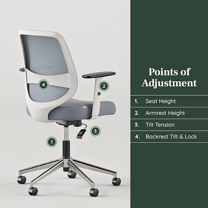 Branch Daily Chair - Computer Office Chair with Swivel, Lumbar Rest, and Adjustable Armrests - Sustainable, Stylish Mesh, & Adjustable Armrests - Comfortable Seating for Improved Posture - Slate-DeskLoop Office