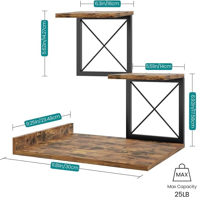 ELITEROO Desk Shelf Organizer, Wood Desktop Organizer Small Bookshelf, 3 Tier Storage Shelf Riser Display Stand for Office Decor and Desk Accessories, Rustic Brown Black-DeskLoop Office