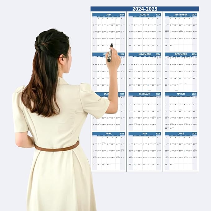 2024-2025 Wall Calendar 34.8" x 22.8" Large Vertical Yearly Wall Hanging Calenda with Julian Date from July 2024 to June 2025 Thick Paper Calendar 12 Month Annual Planner for Office Fridge(Blue)-DeskLoop Office