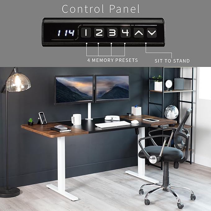 VIVO Electric 71 x 30 in Rustic Standing Desk, Memory Height Adjustment, 1B Series, Black and Vintage Brown Top, White Frame, DESK-KIT-1W7BN-DeskLoop Office
