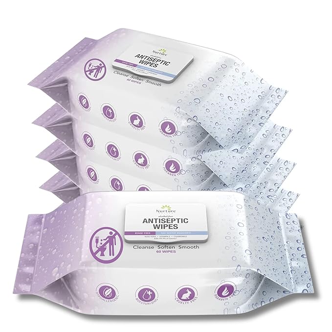 Nurture XL Antibacterial Body & Hand Wipes | Alcohol-Free Antiseptic Wet Sanitizer Towelettes for Germ Removal, Disinfecting Skin, Sanitizing Hands |Cleaning Cloths | Adults & Baby | Thick & Strong-DeskLoop Office