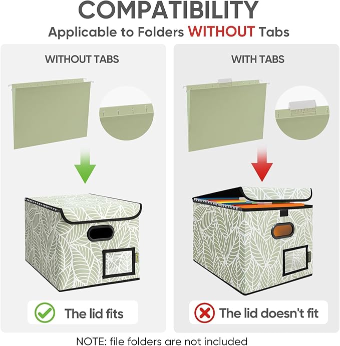 BALEINE File Organizer Box with Lid, Collapsible File Folder Organizer with Plastic Slide, Hanging File Folder Box for Office Document Storage (2 Pack, Antique Foliage)-DeskLoop Office