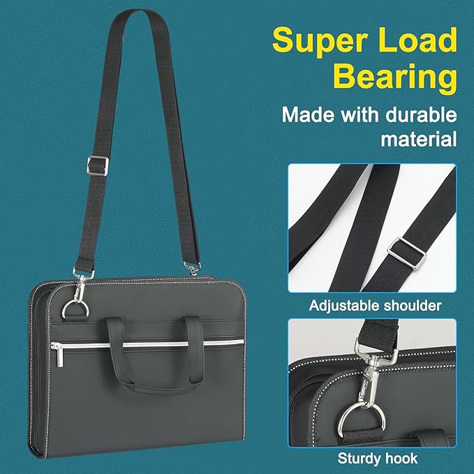 SEEKIND PU Leather Accordian File Organizer 26 Pockets, Expanding File Folder with Handle&Carrying Strap, Document Organizer File Holder for Letter Size / A4 File, for Office, School-Black-DeskLoop Office