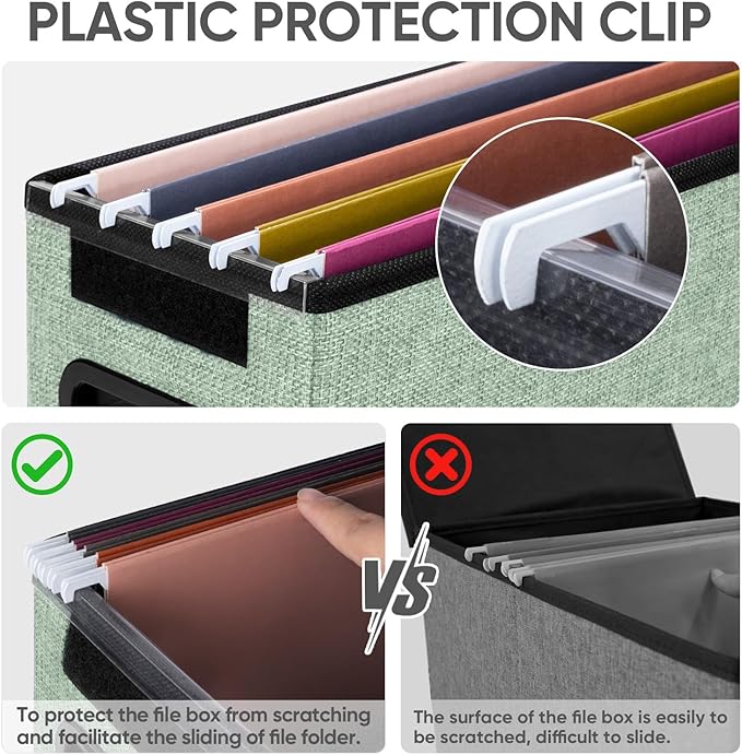 BALEINE File Organizer Box with Lid, Collapsible File Folder Organizer with Plastic Slide, Hanging File Folder Box for Office Document Storage (2 Pack, Green, S)-DeskLoop Office