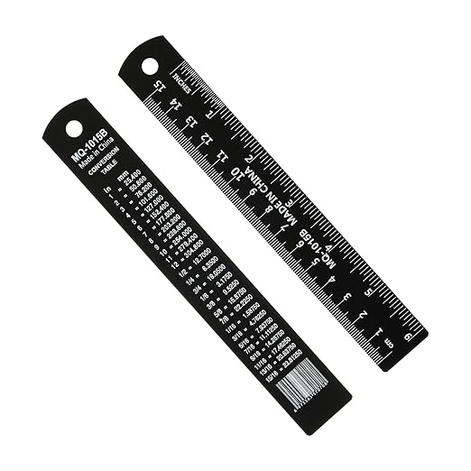 PATIKIL 15cm/6" Metal Ruler, 2 Pack Aluminum Alloy Rulers with Centimeters, Millimeters, Inches and Conversion Table Straight Edge Ruler for Writing Machinist Drafting, Black-DeskLoop Office