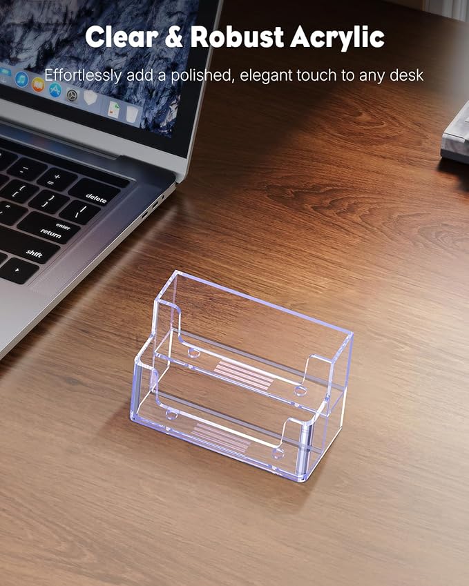 Uniclife Acrylic Business Card Holder for Desk 2 Slots Clear Business Card Display Stand for Men & Women Desktop Business Card Organizer Card Stand for Office Home Exhibition, 120 Card Capacity-DeskLoop Office