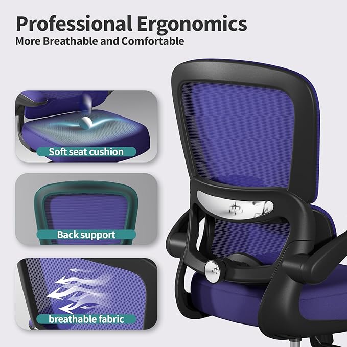 Office Chair - Ergonomic Desk Chair with Adjustable Lumbar Support, Mesh Computer Chair, Executive Chair for Home Office Comfortable Lumbar Support (Violet)-DeskLoop Office
