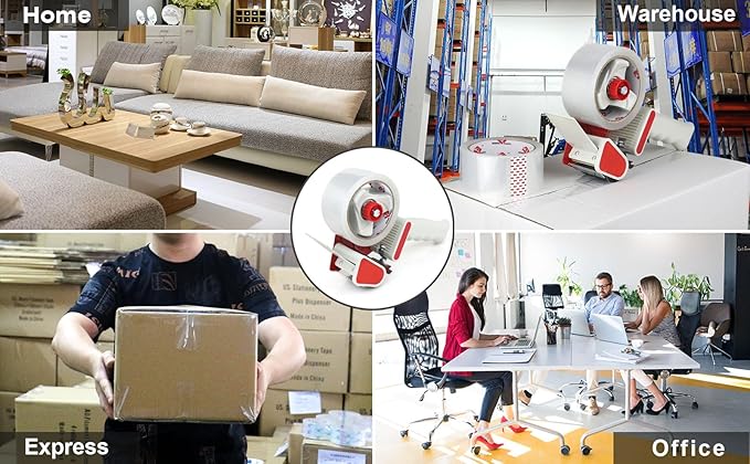 BOMEI PACK Heavy Duty Packaging Tape Dispenser, 2 Inch Tape Gun with Clear Tape, 1 Dispenser + 2 Rolls-DeskLoop Office