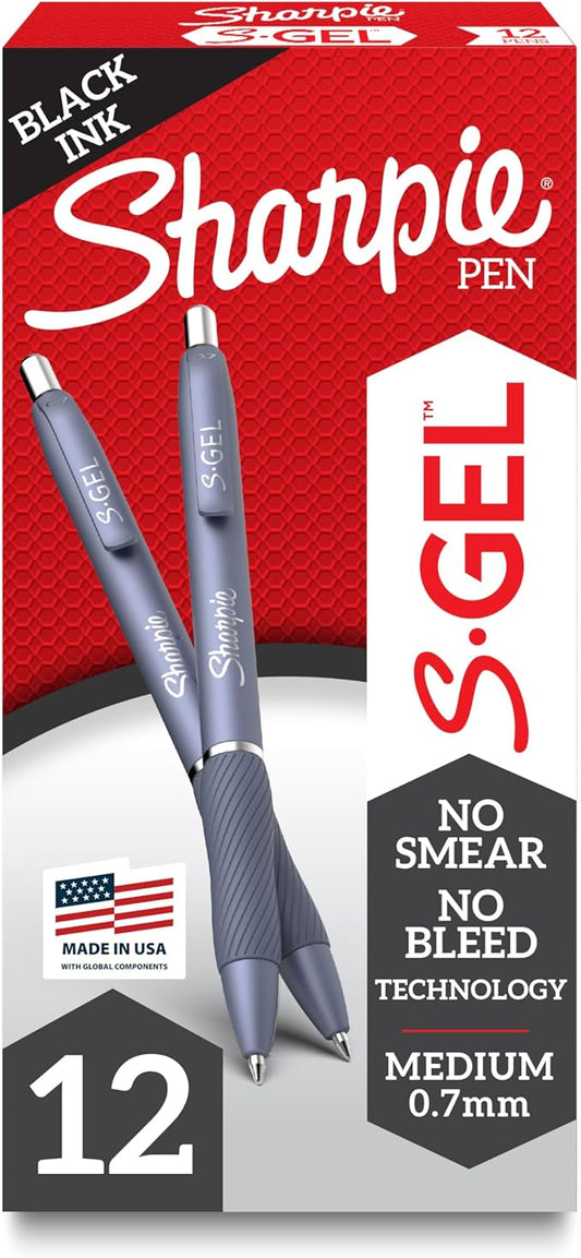 Sharpie S-Gel Gel Pens, Blue Barrel, Medium Point (0.7mm), Black Gel Ink Pens, 12 Count - Home, Office, School, Journaling, Writing, Note-Taking, Teacher Supplies-DeskLoop Office