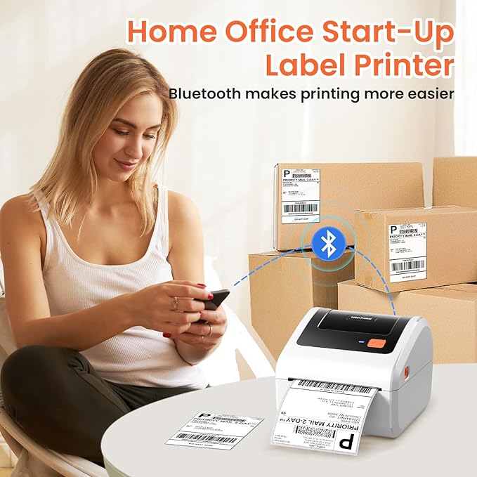Bluetooth Thermal Shipping Label Printer - D450BT Thermal Label Printer 4x6 for Small Business & Shipping Packages, Compatible with iPhone, Android, iPad, Windows, macOS, Chrome, USPS, Amazon-DeskLoop Office
