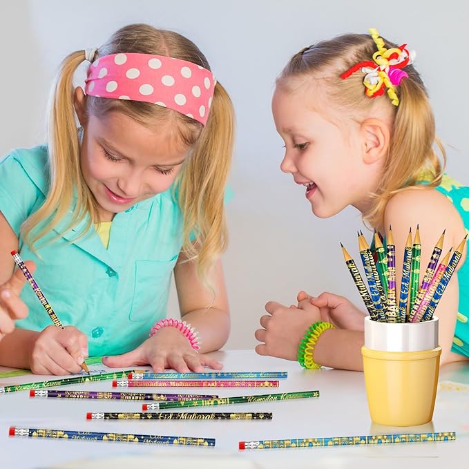 200 PCS Ramadan Pencils Eid Mubarak Wood Pencils with Eraser Ramadan Mubarak Party Favors Gifts Stationery Pencil Bulk for School Classroom Office Giveaways Prizes Islamic Party Favors Supplies-DeskLoop Office