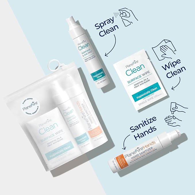 Travel Essentials | Hygiene Kit | Travel Toiletry Kit | Travel Size | Gel Hand Sanitizer Orange Pineapple Scent | Surface Wipes | Individual Travel Wipes | Surface Cleaner | Made with Essential Oils-DeskLoop Office