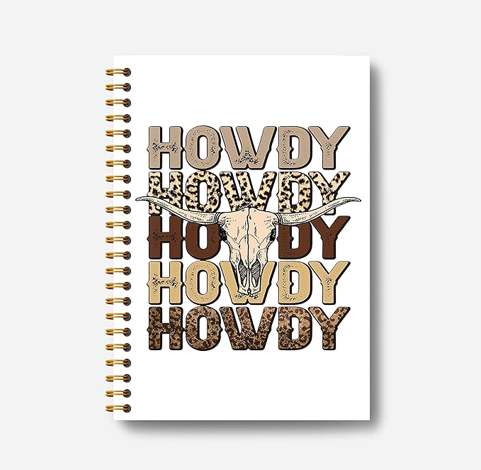 Howdy Western Notebook Journal 164 Pages - Western Gifts for Women Cowboy Cowgirl, Western Cool Notebook, College School Supplies, 5.5×8.3 Notebook Spiral Bound-DeskLoop Office