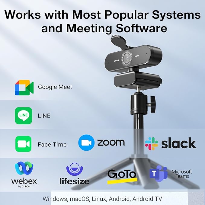 EMEET NOVA 4K Webcam with Tripod - 4K UHD, PDAF Autofocus, Adjustable Heights with 360° Swivel Head, 2 Noise-Cancelling Mics, USB Plug&Play, Privacy Cover, Ideal for Online Meetings&Live Streaming-DeskLoop Office