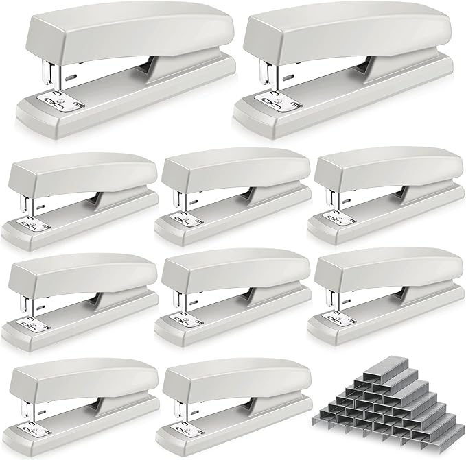 Marspark 10 Pcs Stapler for Desk Office Staplers Bulk with 6000 Staples 25 Sheet Capacity for School Office (White)-DeskLoop Office