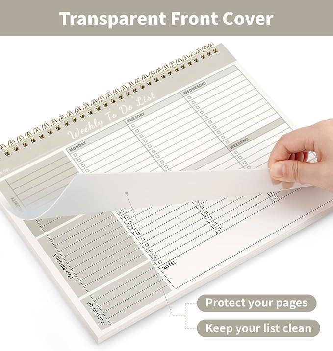 Weekly To Do List Notepad, 52 Undated Sheets (8.5"×11") Duplex-printed Daily Planner For Work Home School Office Desk Accessories Supplies & Goal Setting Tasks - Beige-DeskLoop Office
