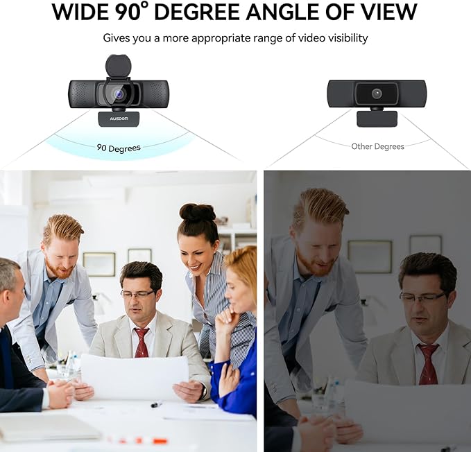 AUSDOM AF640 1080P Webcam with Microphone, 90°FOV USB PC Camera Webcam with Privacy Cover, Plug and Play Computer Camera for Online Calling/Conferencing, Zoom/Skype/YouTube, Laptop/PC-DeskLoop Office