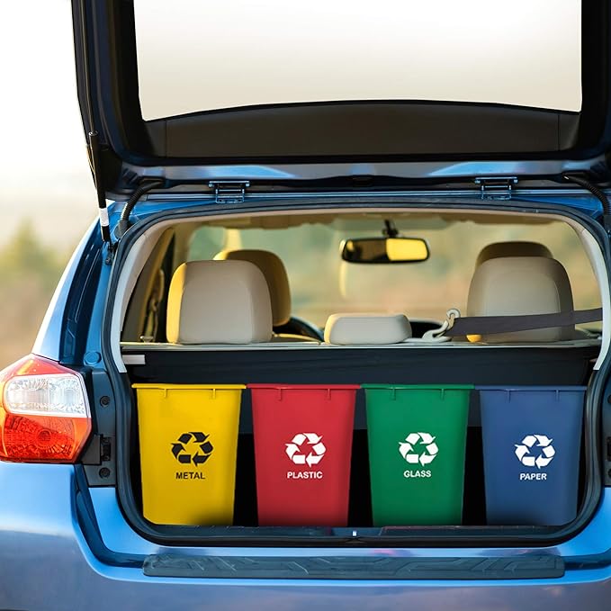 Acrimet Wastebasket Bin for Recycling, 6.75 Gallon/ 27 Quart/ 25.552 Liter (Made of Plastic) (Metal/Yellow, Paper/Blue, Glass/Green, Plastic/Red) (Set of 4)-DeskLoop Office