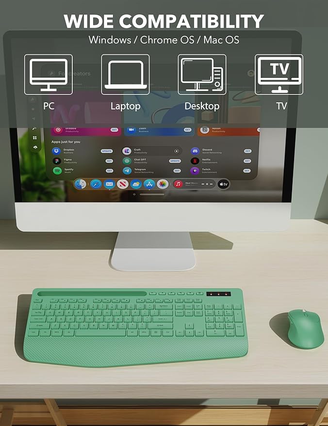 Wireless Keyboard and Mouse Combo - Full-Sized Ergonomic Keyboards with Wrist Rest, Phone Holder, Sleep Mode, Silent 2.4GHz Cordless Combo for Computer, Laptop, PC, Mac, Windows -Trueque-DeskLoop Office