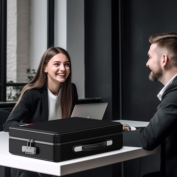 Fireproof Document Box with Fireproof Zipper, Hard Inner Shell Fireproof Document Bag with Lock, Fireproof Water Resistant Important Document Organizer 16 inch Laptop File Briefcase (Black)-DeskLoop Office