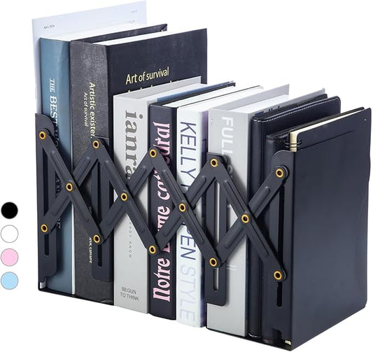 M&G Adjustable Bookends Book Ends for Shelves, Metal Bookend for Heavy Books, Desk Magazine File Organizer Holder Extends up to 20in, Book Stopper for Home, Office, Classroom (Black)-DeskLoop Office