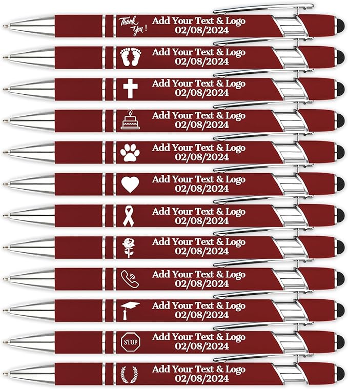 Personalized Pens with Name Logo or Message, Up to 1200 pcs Bulk Custom Metal Ballpoint Pen with Black Ink Customized Gift for Business, Graduation and Promotions (Dark Red)-DeskLoop Office