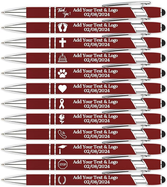 Personalized Pens with Name Logo or Message, Up to 1200 pcs Bulk Custom Metal Ballpoint Pen with Black Ink Customized Gift for Business, Graduation and Promotions (Dark Red)-DeskLoop Office