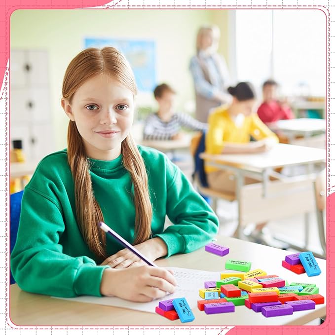 180 Pcs Inspirational Erasers for Kids Christian Pencil Erasers Bulk, Back-to-School Gifts Motivational and Cute Supplies for Students Classrooms, Drawing (Multicolor,Motivational)-DeskLoop Office
