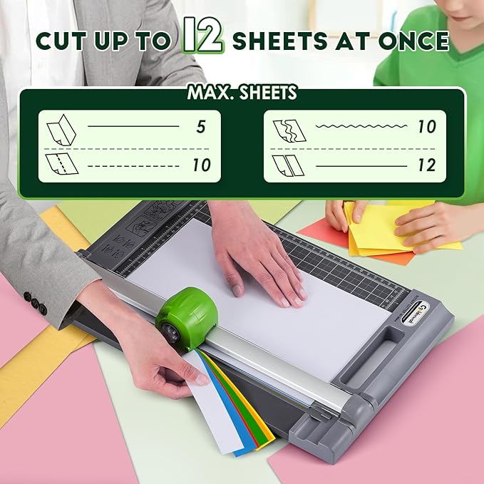 CGOLDENWALL 4-in-1 A4 Rotary Paper Cutter with 4 Blades, for Craft DIY, 12 Sheets, Straight/Perforated/Wavy/Creasing Line, 12.6" Cutting Length, for Photos Tickets Invitations Cards-DeskLoop Office