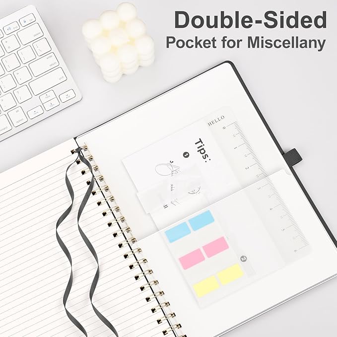 AHGXG Lined Spiral Journal Notebook, B5 Large Notebooks for Women Men, 140 Pages Hardcover Leather Notebook College Ruled, 100 GSM Paper, Notebooks for Work School Note Taking, 7.6" x 10", Black-DeskLoop Office