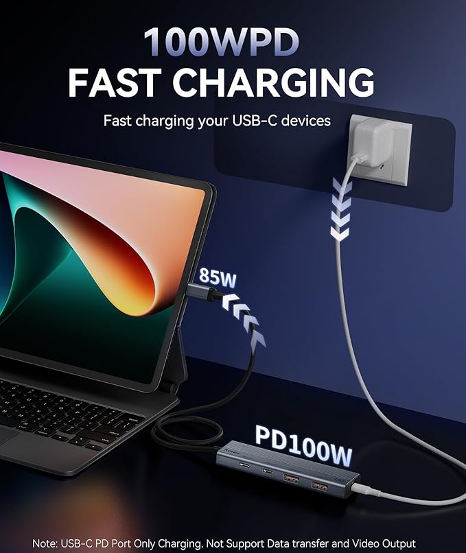 Aceele USB C Hub 10Gbps, USB 3.2 Gen 2 HUB with 2 USB-C 3.2 and 2 USB-A 3.2 Port, 100W PD Charging, 3.3FT Cable Type C Splitter for MacBook Pro/Air, iPad Pro and More(Not Support Extend Monitor)-DeskLoop Office