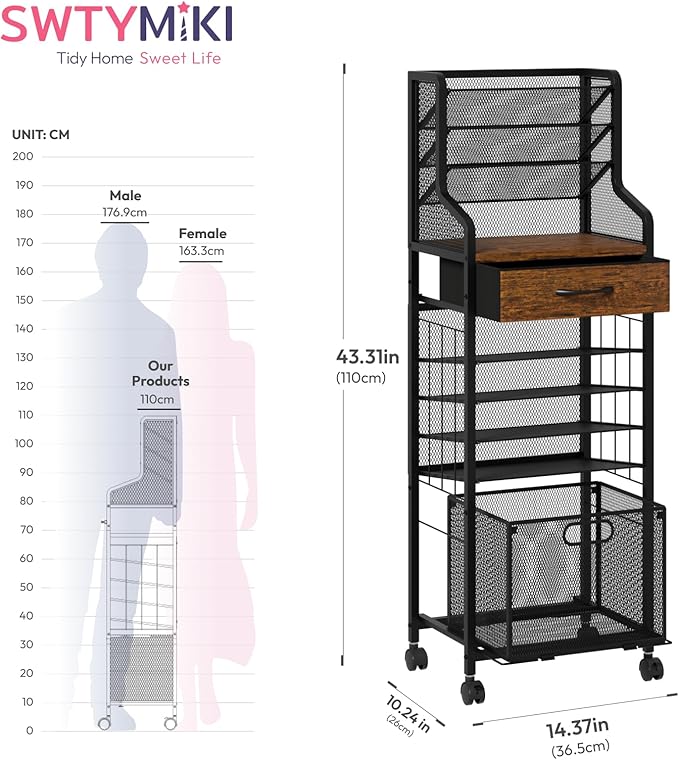 SWTYMIKI 10-Tier Rolling File Cart - Mesh Paper Organizer with Drawer and Hanging File Folders on Lockable Wheels, Wood Teacher Cart for Office Organization, Storage in Home, Studio, School, Espresso-DeskLoop Office